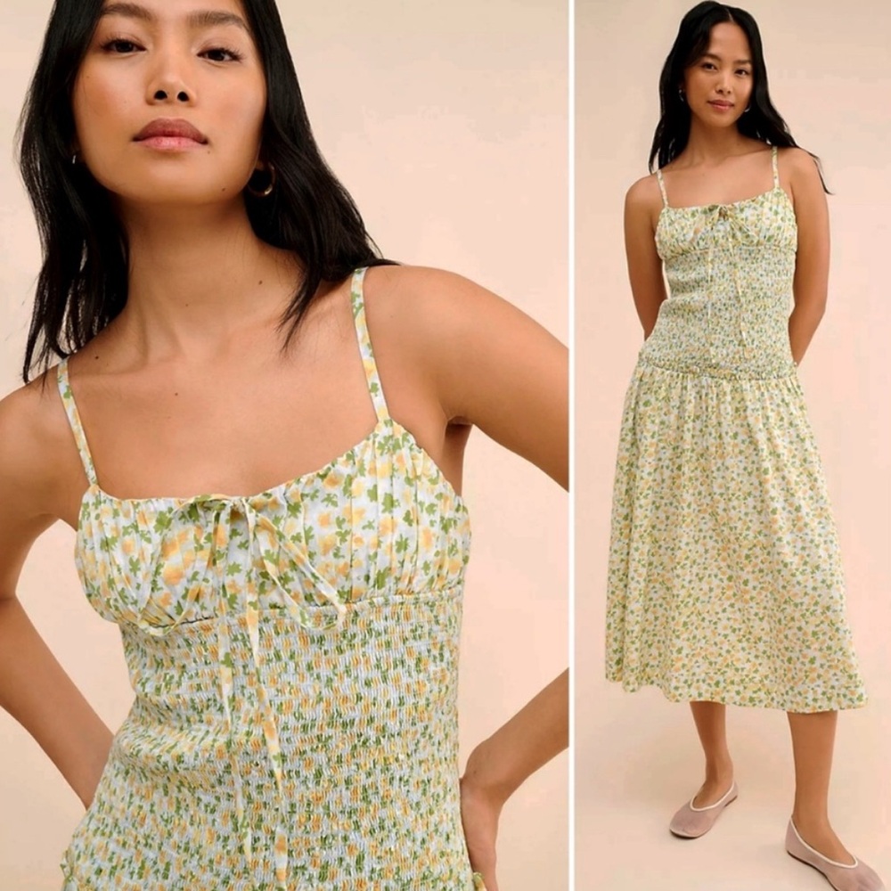 Free People Lavender Daze Green Floral Midi Dress